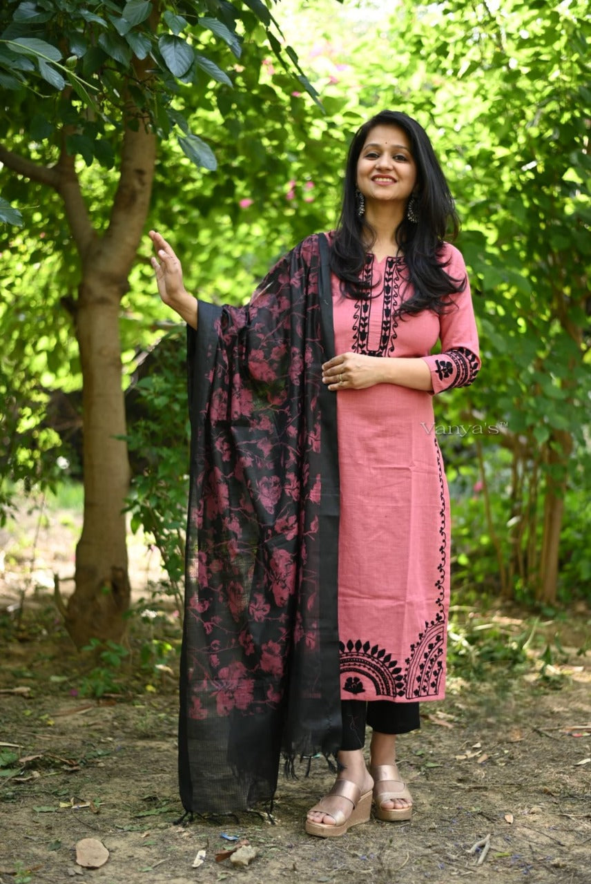 Traditional handloom cotton kurta-pany and chanderi dupatta set