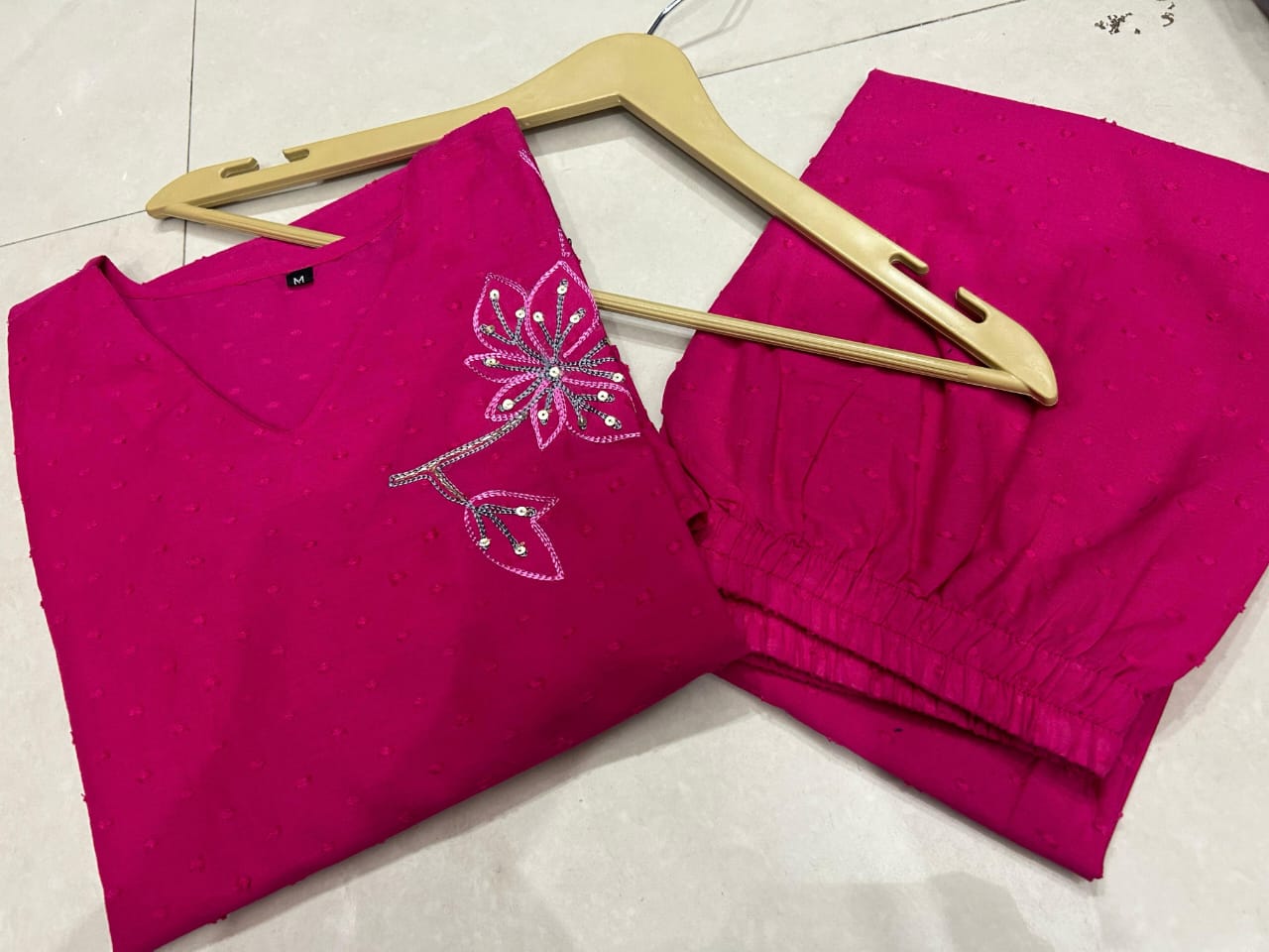 Classic pink cotton-dobby fabric co-ord set