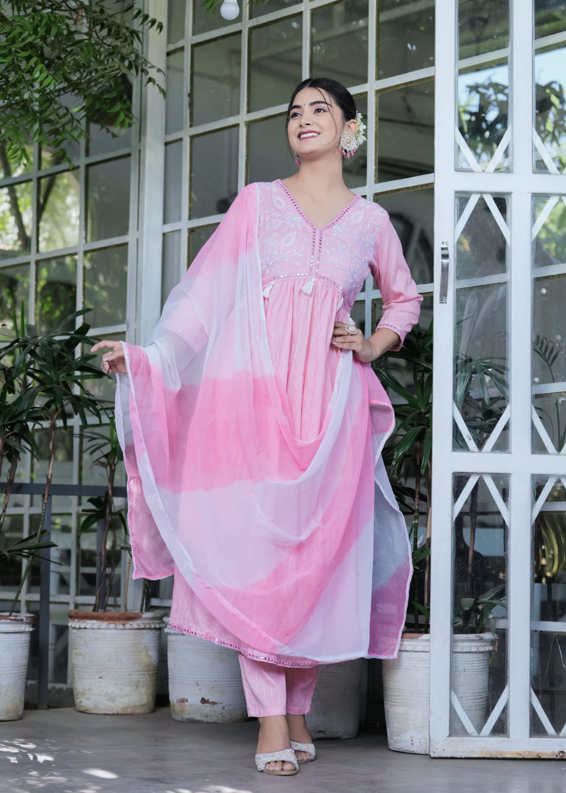 Lurex Fabric Heavy Embroidery Gown With Pant & Chiffon Dupatta