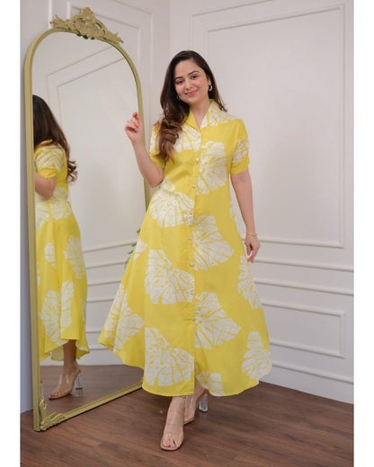 Premium floral yellow cotton gown