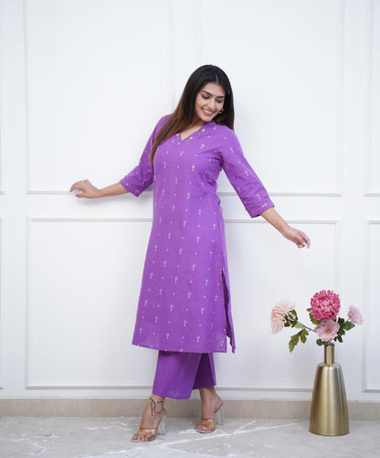 Pure cotton neck embroidery work kurti-pant set