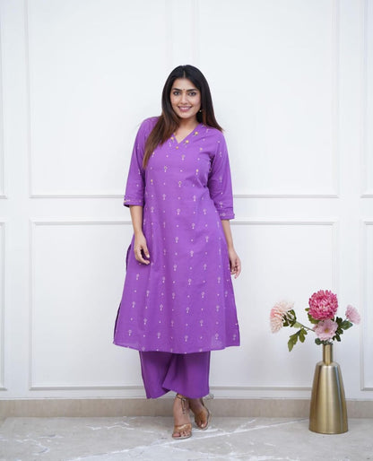 Pure cotton neck embroidery work kurti-pant set