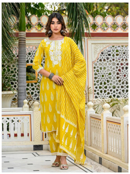 Elegant ekatra print & sequins work kurti set