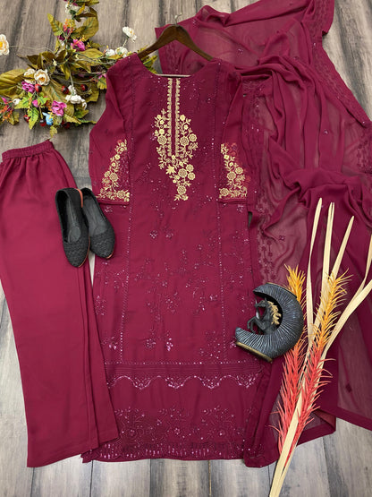 Georgette sequence embroidery work designer kurti set