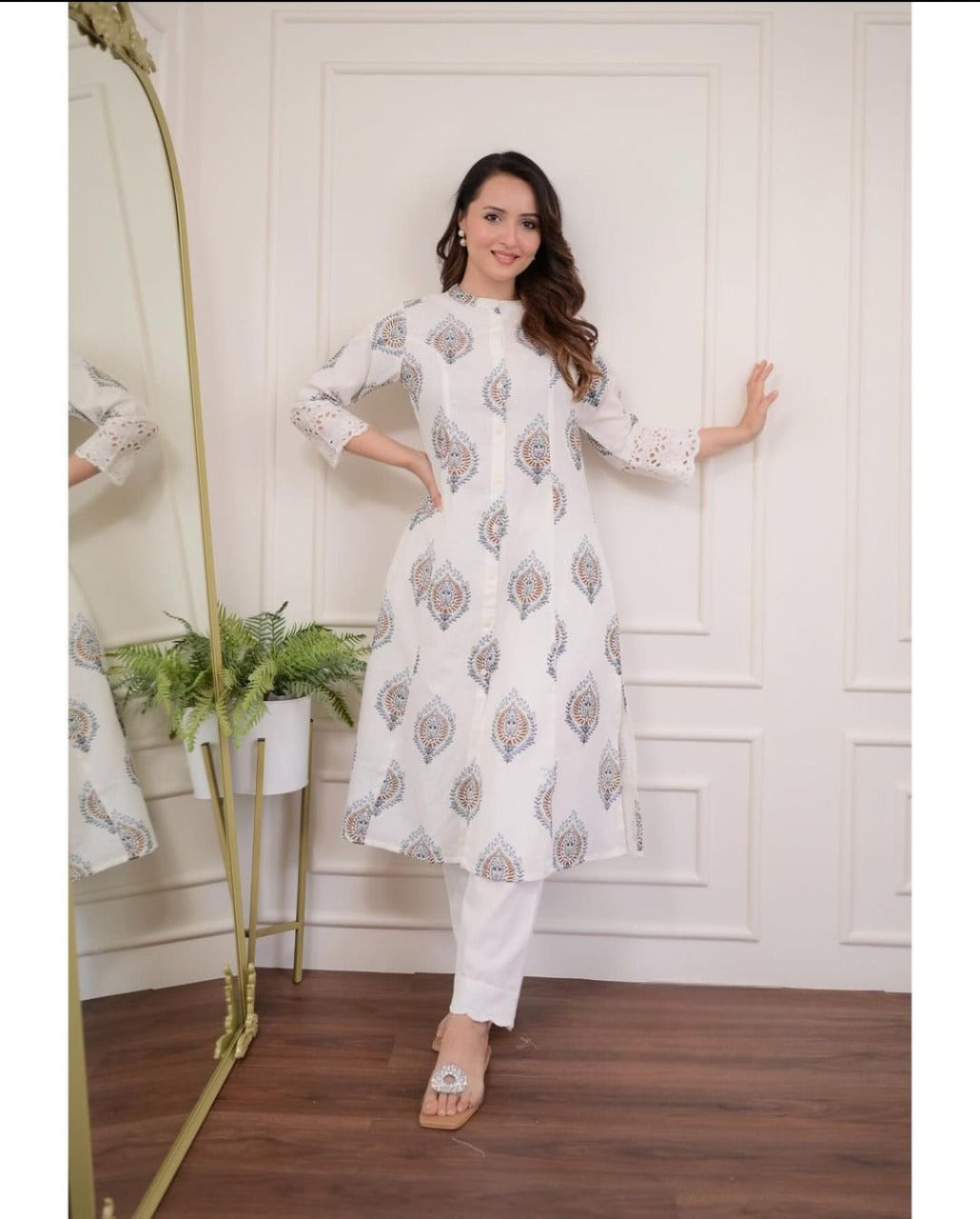 Beautiful cotton aline pattern kurt-pant set