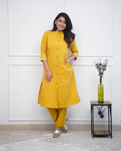 Summer special yellow cotton co-ord set