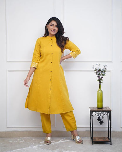 Summer special yellow cotton co-ord set