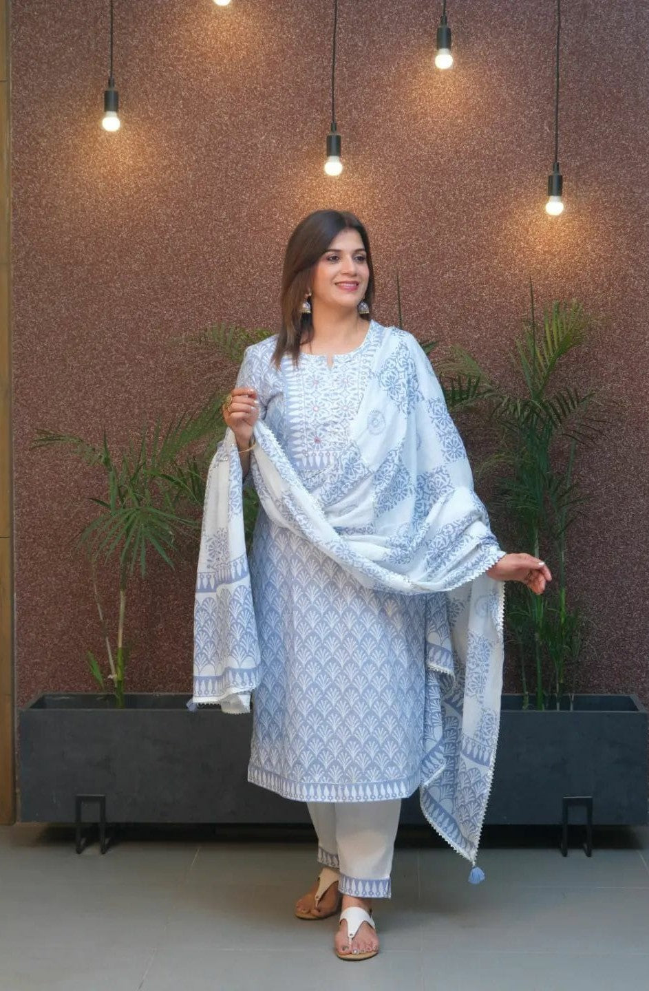 Straight rayon fabric kurti set with cotton dupatta