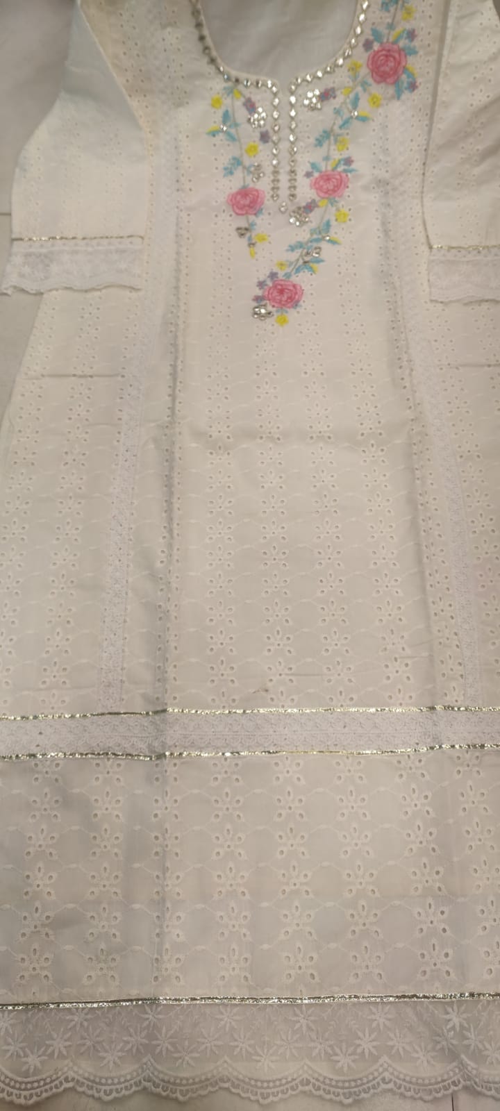 Premium authentic chikan schiffli cotton fabric kurti set