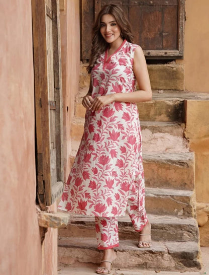 Summer special fine fabric cotton cut sleeves kurti-pant set