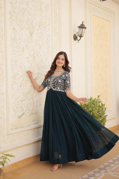 Faux georgette embroidered party wear gown - Eraya