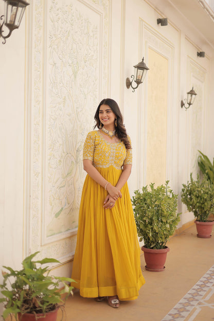 Faux georgette embroidered party wear gown - Eraya