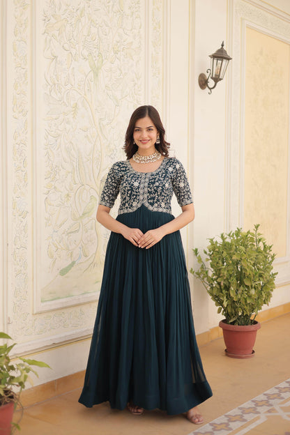 Faux georgette embroidered party wear gown - Eraya