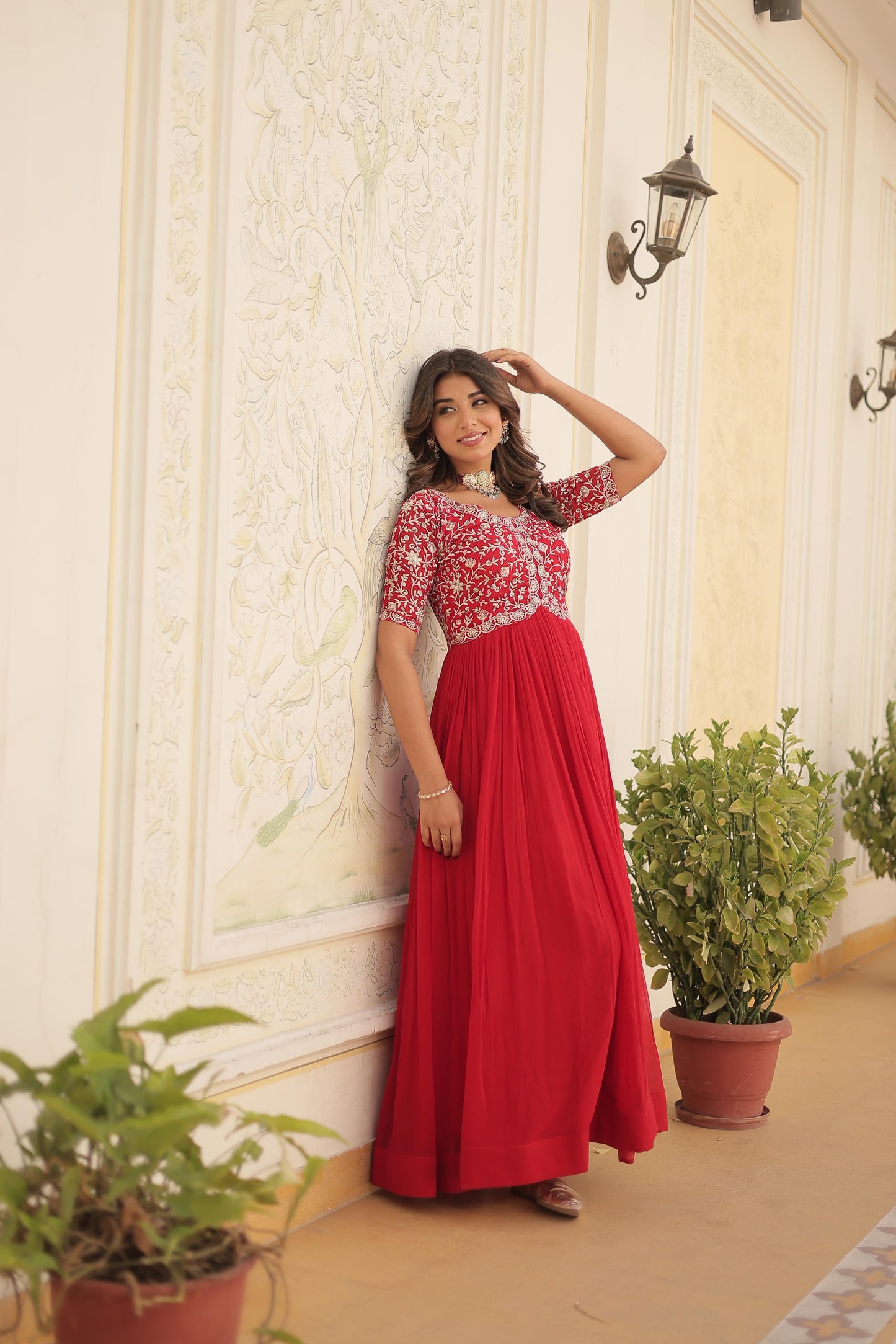 Faux georgette embroidered party wear gown