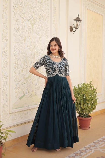 Faux georgette embroidered party wear gown - Eraya