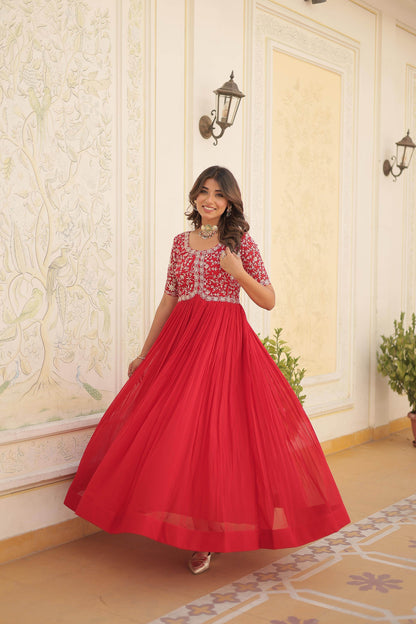 Faux georgette embroidered party wear gown - Eraya