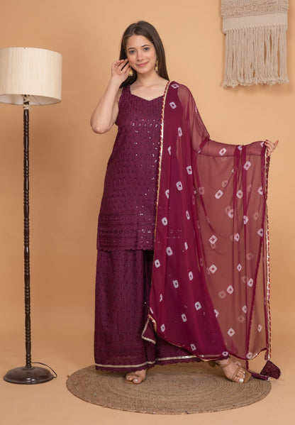 Partywear rayon kurta with sharara and chiffon dupatta