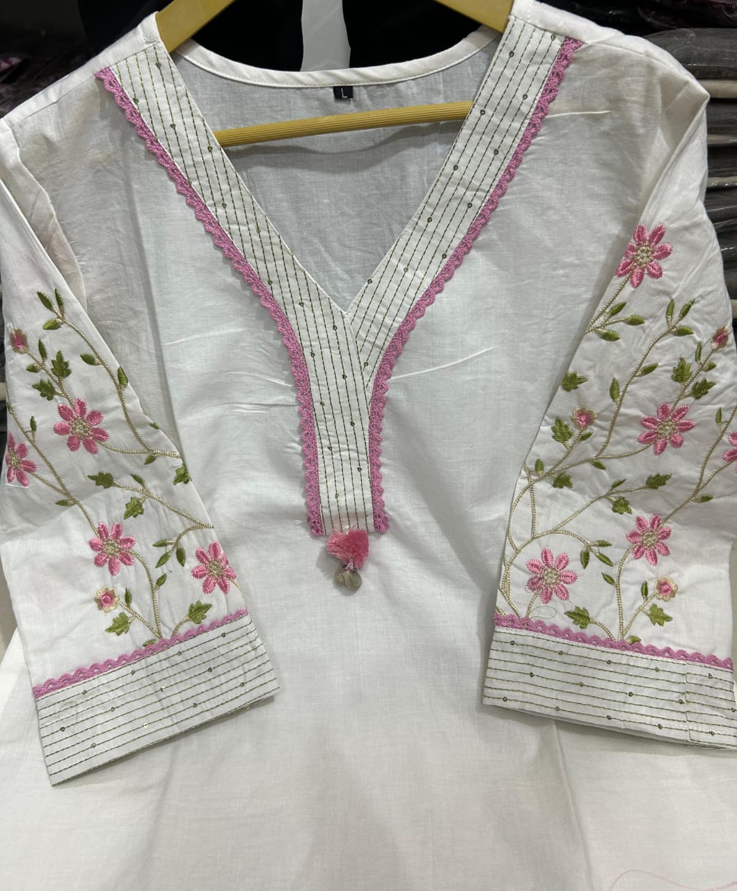 Heavy cotton exquisite sequence & thread embroidery work kurti set