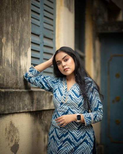 Beautiful indigo design cotton kurti set