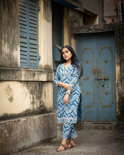 Beautiful indigo design cotton kurti set