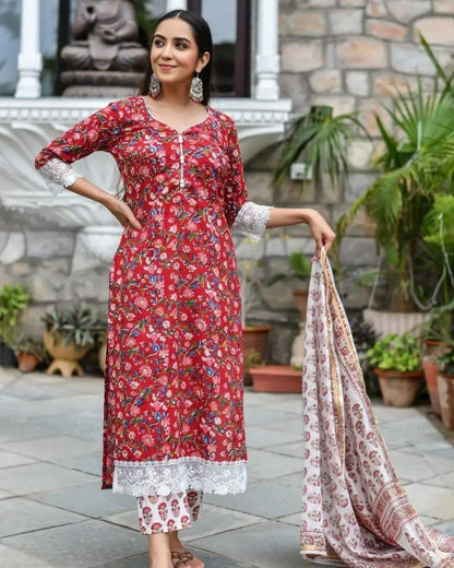 Fine handwork and printed cotton kurti set