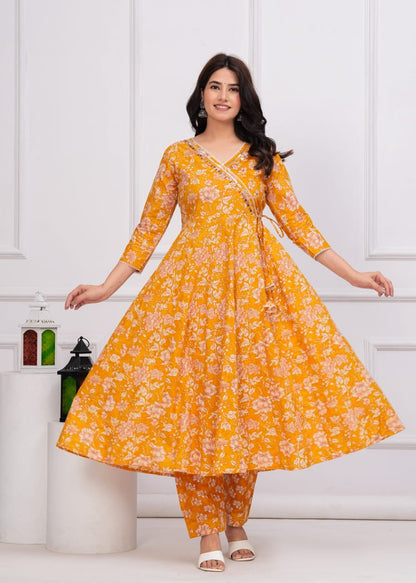 Special sanganeri block print anarkali kurti set in angarkha pattern