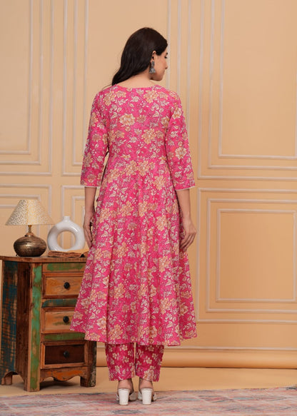 Special sanganeri block print anarkali kurti set in angarkha pattern