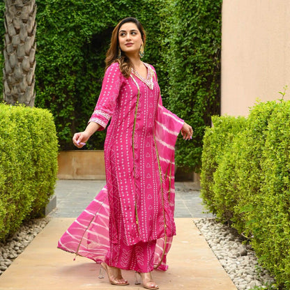 Beautiful bandhej design straight kurti set - Eraya