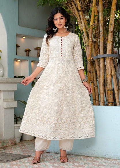 Pure lucknowi chikankari anarkali kurta with chanderi digital print dupatta