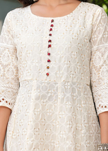 Pure lucknowi chikankari anarkali kurta with chanderi digital print dupatta