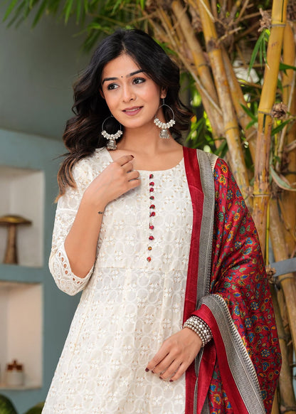 Pure lucknowi chikankari anarkali kurta with chanderi digital print dupatta