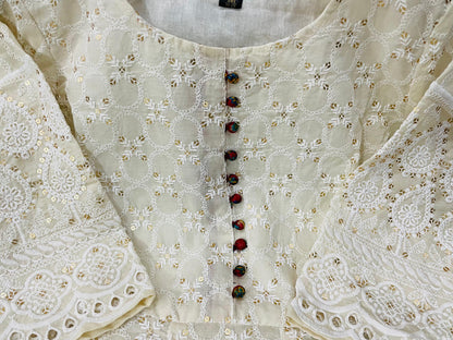 Pure lucknowi chikankari anarkali kurta with chanderi digital print dupatta