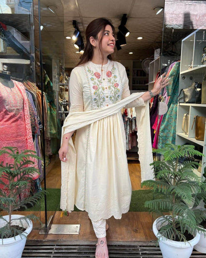 Fully embroidered heavy chikan work cotton kurti set - Eraya