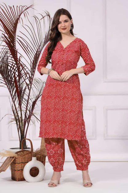 Pure cotton lahariya print kurti-pant set_4 colours