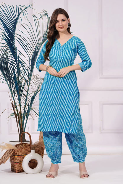 Pure cotton lahariya print kurti-pant set_4 colours