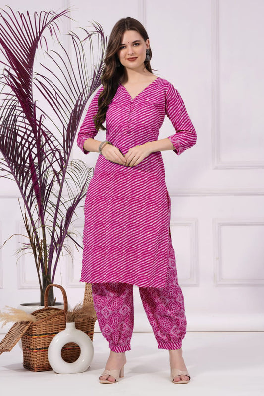 Pure cotton lahariya print kurti-pant set_4 colours