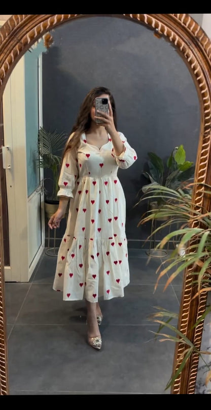 Beautiful heart printed cotton midi-dress