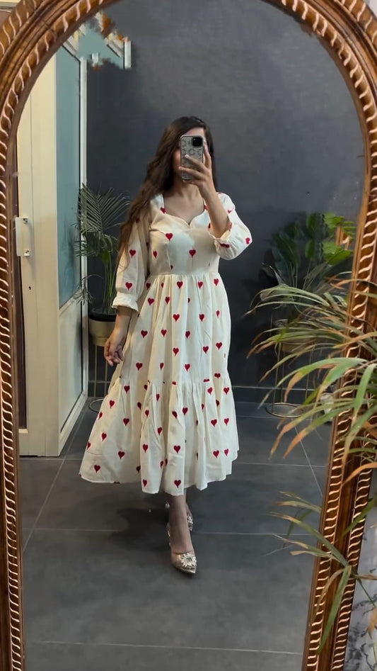 Beautiful heart printed cotton midi-dress