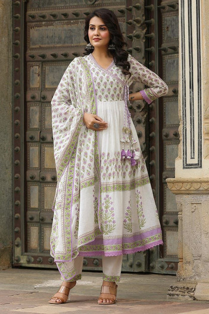 Pure cotton Angarkhi pattern premium kurta set