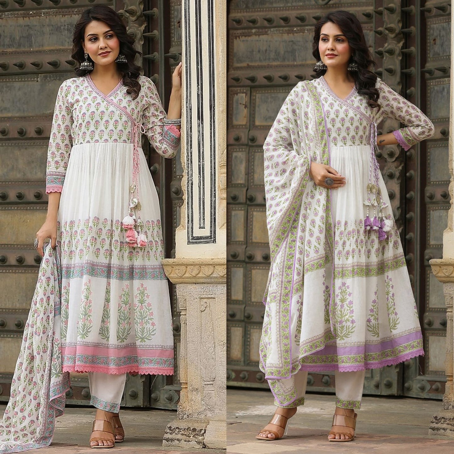 Pure cotton Angarkhi pattern premium kurta set