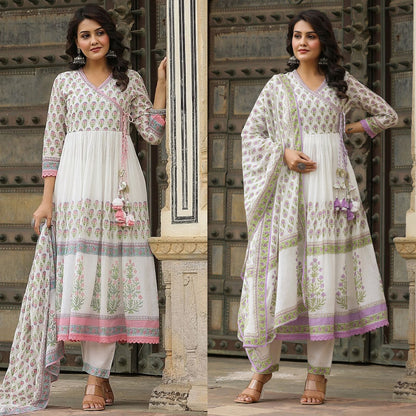 Pure cotton Angarkhi pattern premium kurta set