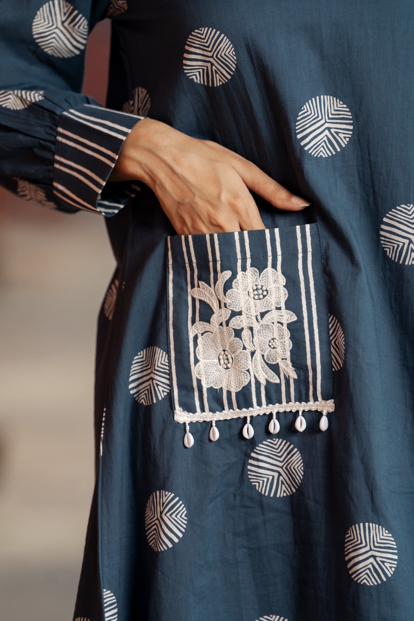 Handcrafted boho apparel: Block-printed and embroidered kurta-plazo set