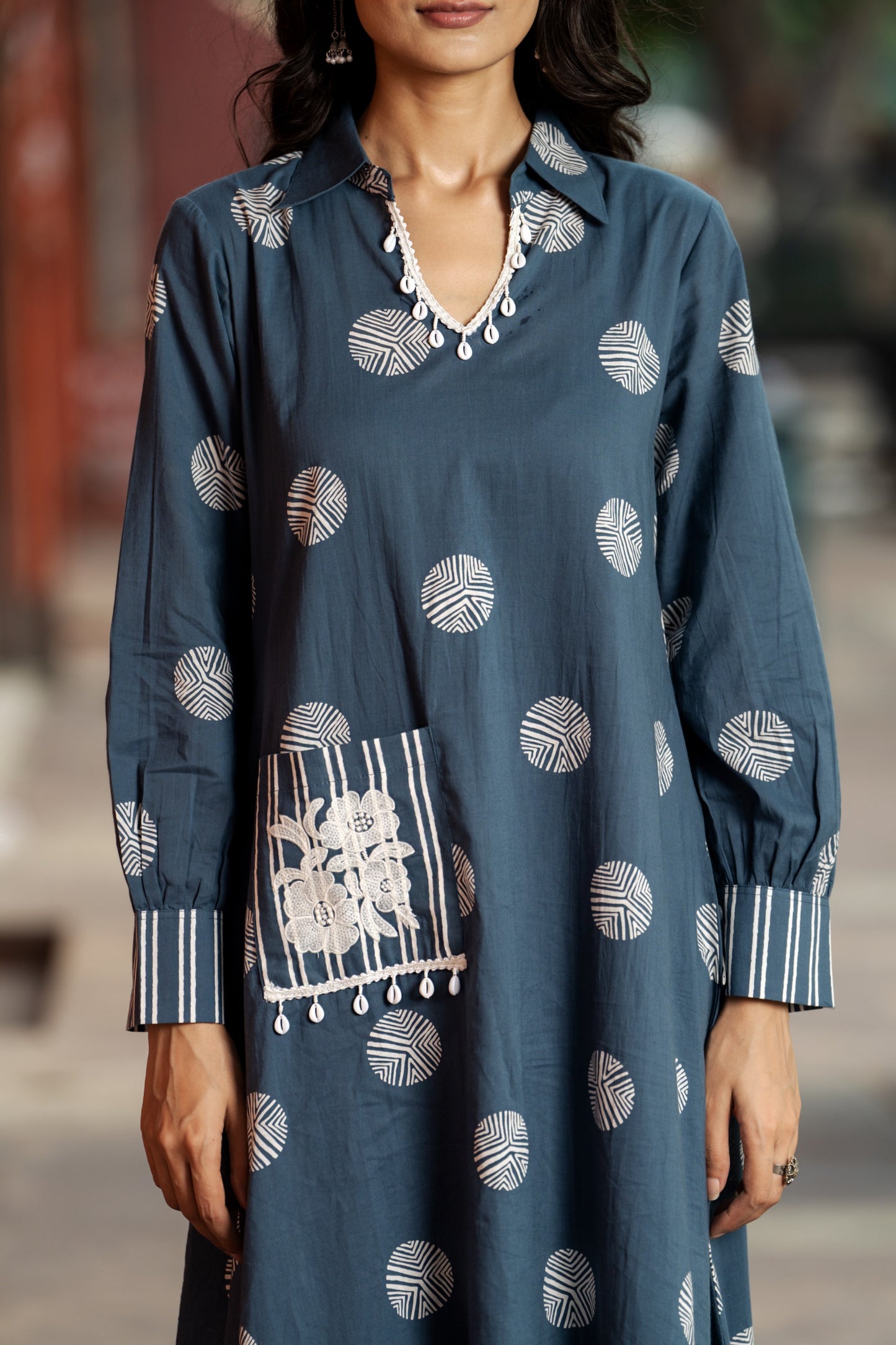 Handcrafted boho apparel: Block-printed and embroidered kurta-plazo set