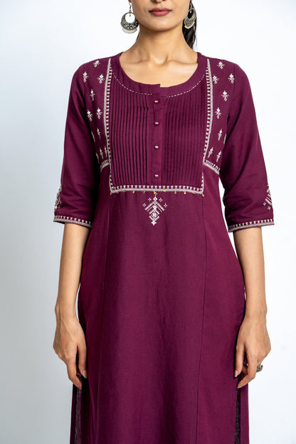 Intoxicating colours of wine: An intricate embroidered kurta-pant set