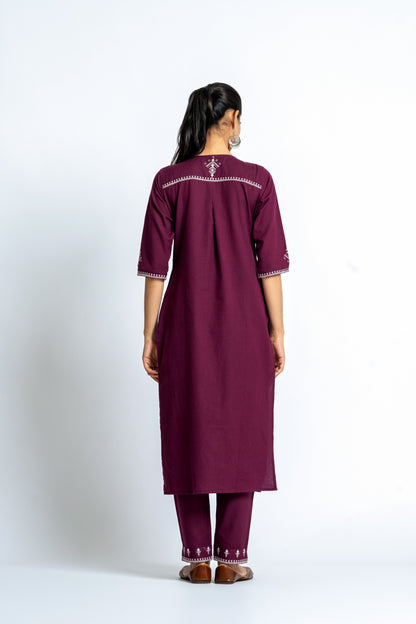 Intoxicating colours of wine: An intricate embroidered kurta-pant set