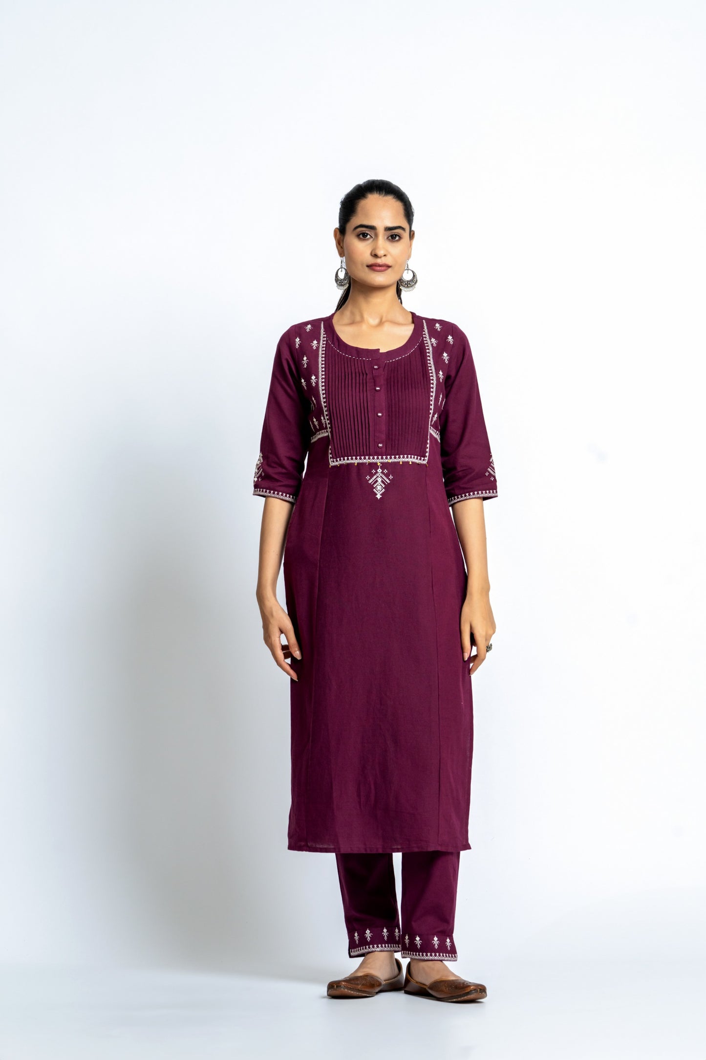 Intoxicating colours of wine: An intricate embroidered kurta-pant set