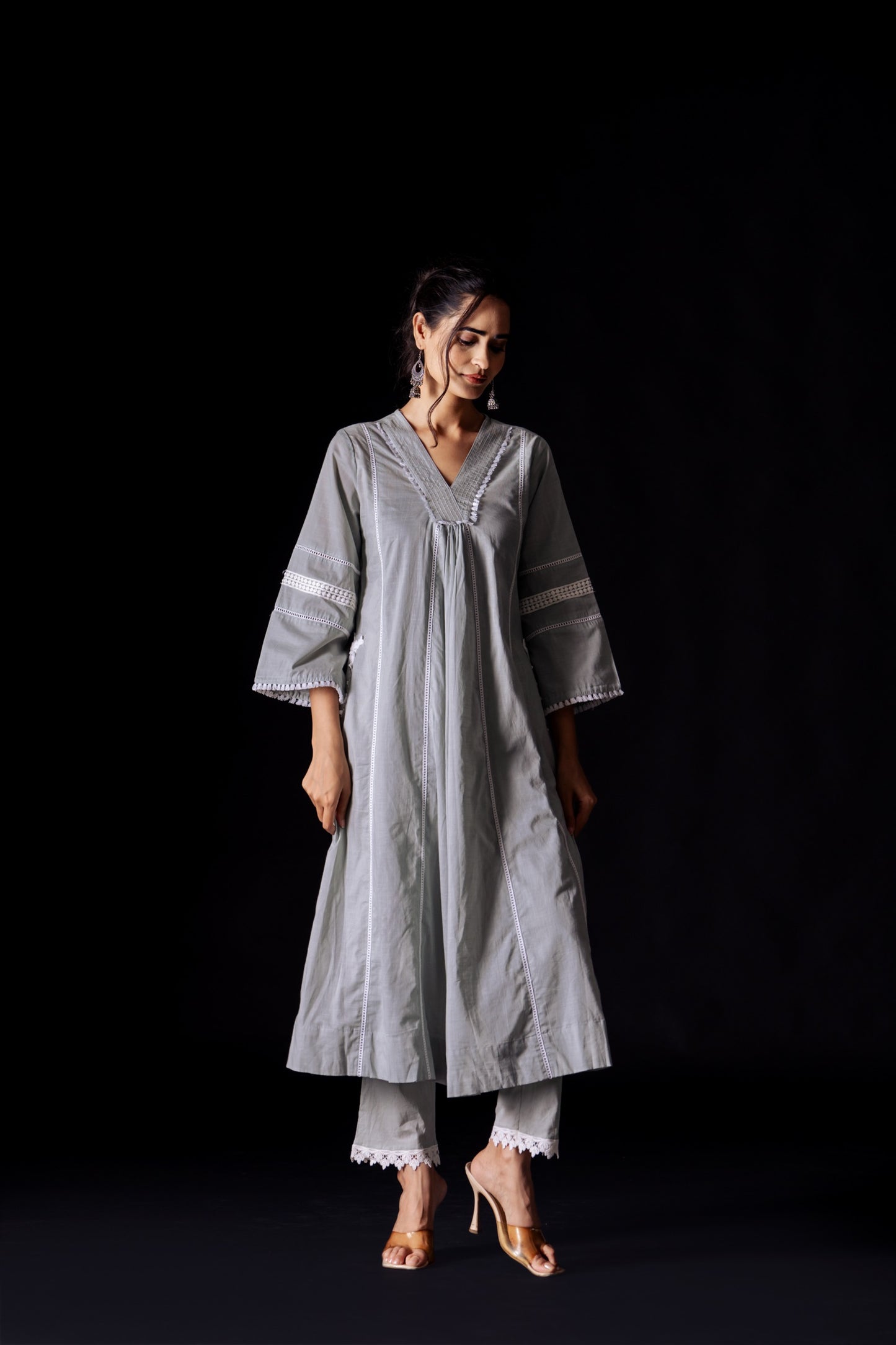 Colours of cloud: A pure cotton lace work kurti-pant set