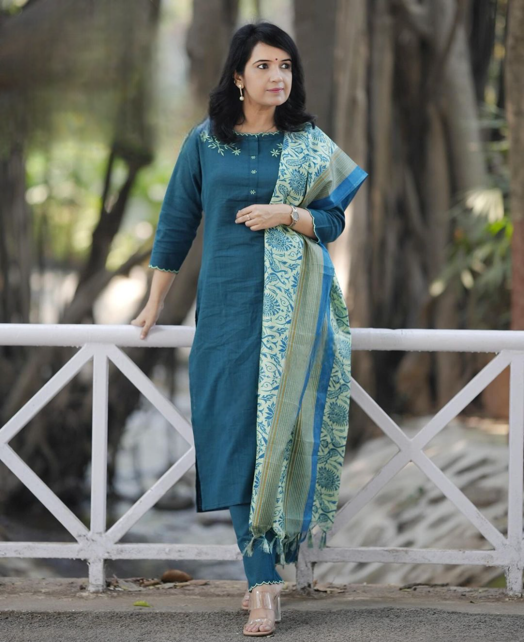 Exclusive khadi cotton three piece kurti set