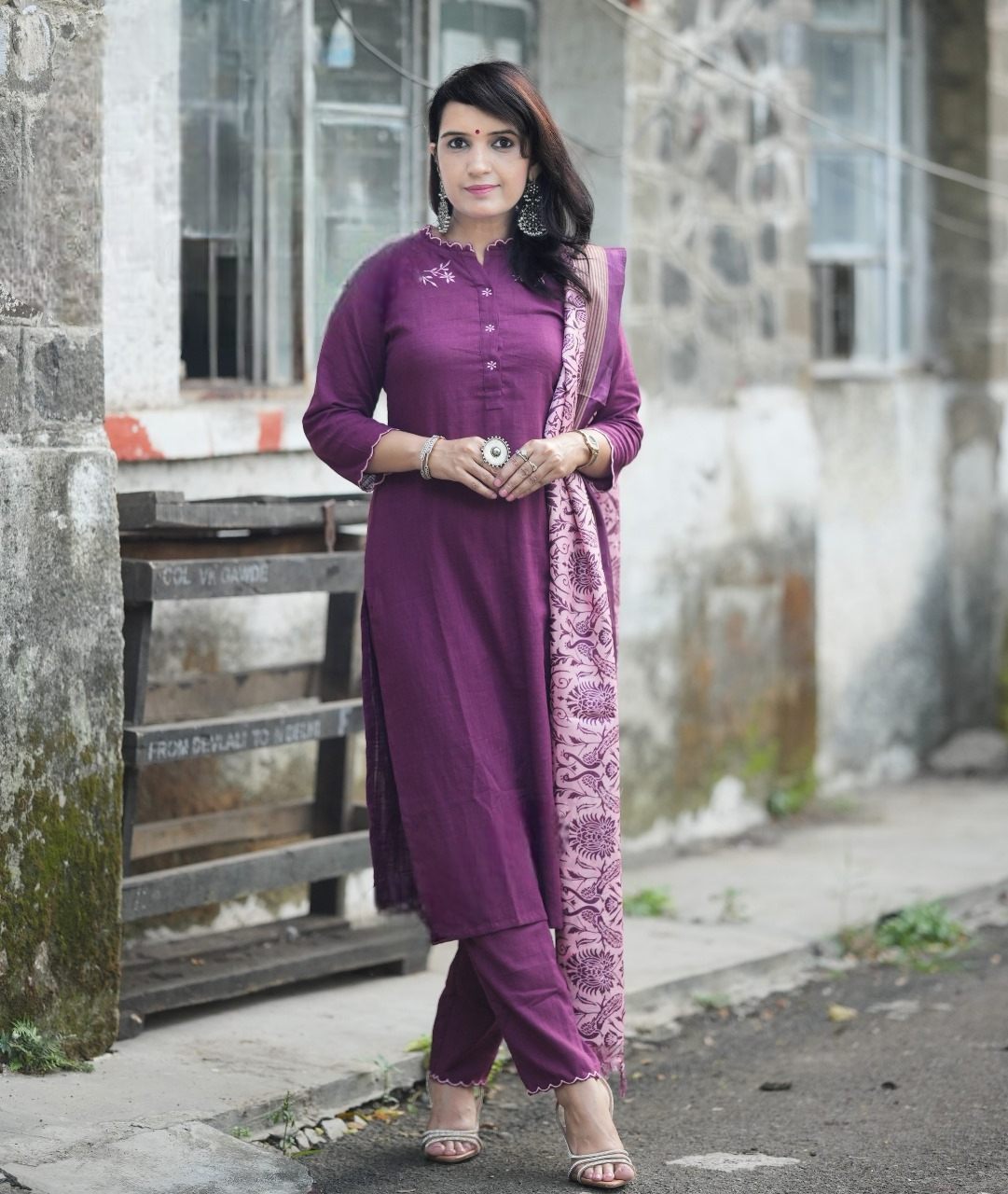 Exclusive khadi cotton three piece kurti set