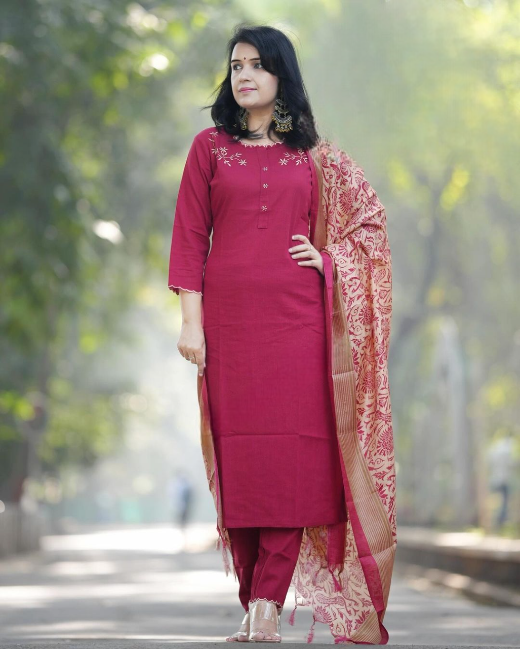 Exclusive khadi cotton three piece kurti set